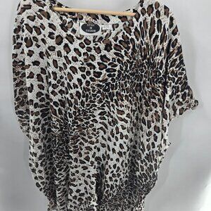 Style in Fashion Animal Print 100% Rayon Tassels Made in India Tunic Top 2x